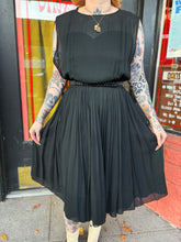 Load image into Gallery viewer, Vintage 1950s inky black silk nude illusion party dress