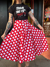 Load image into Gallery viewer, Vintage red + white polka dot midi skirt
