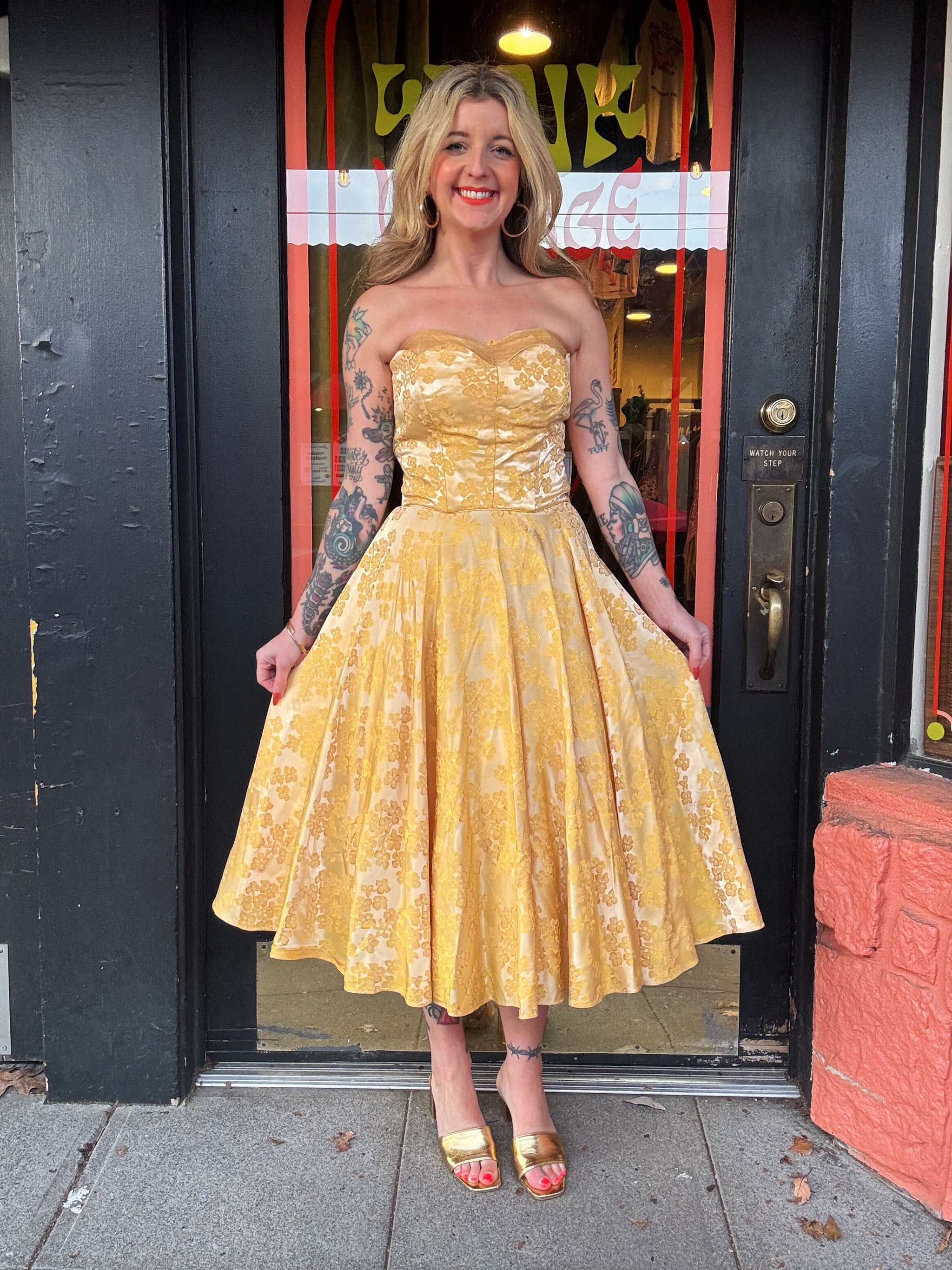 Vintage 1950s Fred Perlberg gold party dress  Wink Vintage