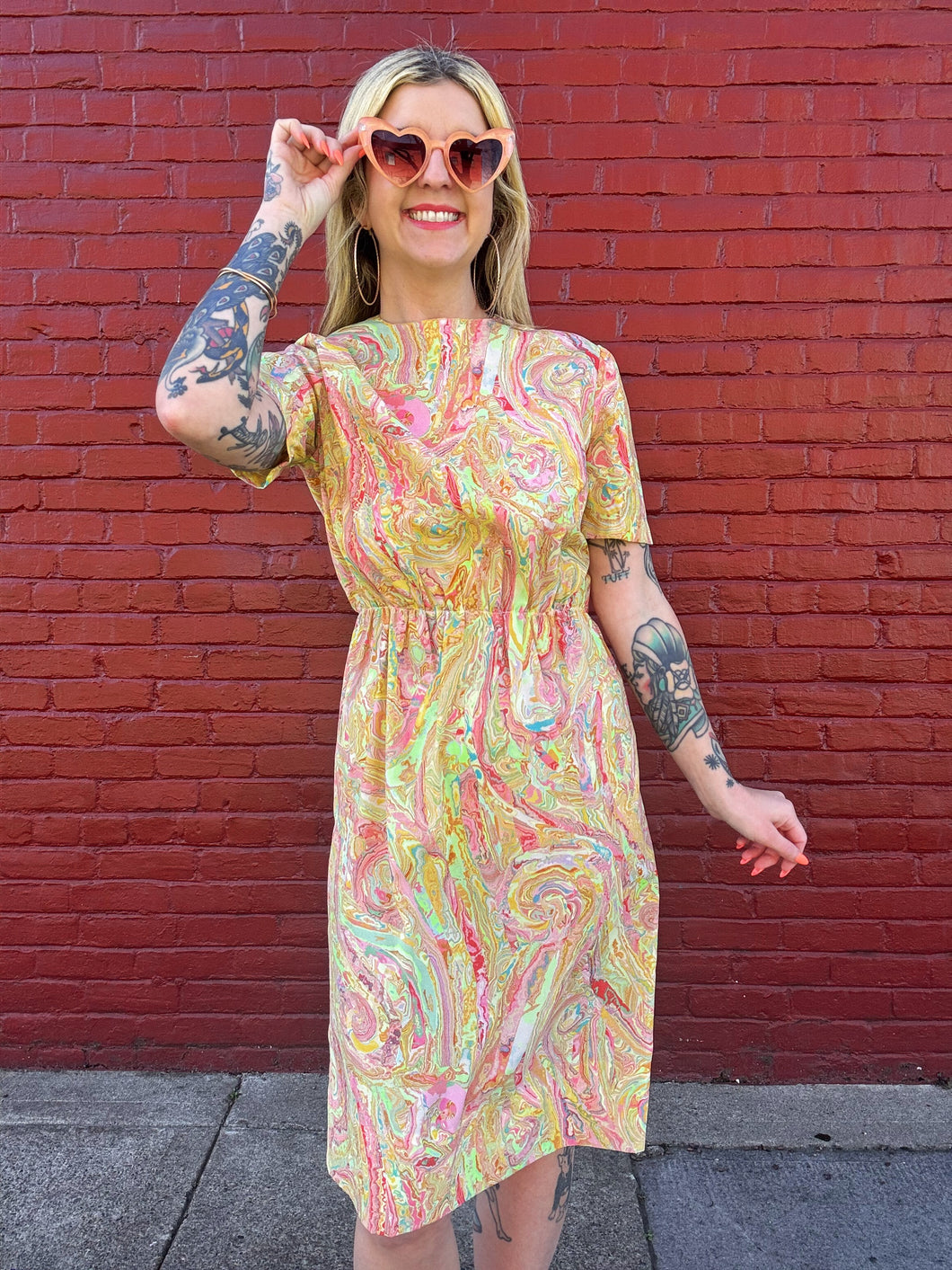 Vintage 60s/70s marble print midi dress