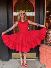 Load image into Gallery viewer, Vintage 60s red + white ruffle dress
