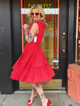 Load image into Gallery viewer, Vintage 60s red + white ruffle dress
