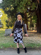 Load image into Gallery viewer, Vintage 60s/70s black and white floral dress sheer sleeves
