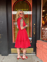 Load image into Gallery viewer, Vintage 60s red + white ruffle dress
