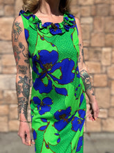 Load image into Gallery viewer, Vintage 60s/70s blue + green aloha maxi dress
