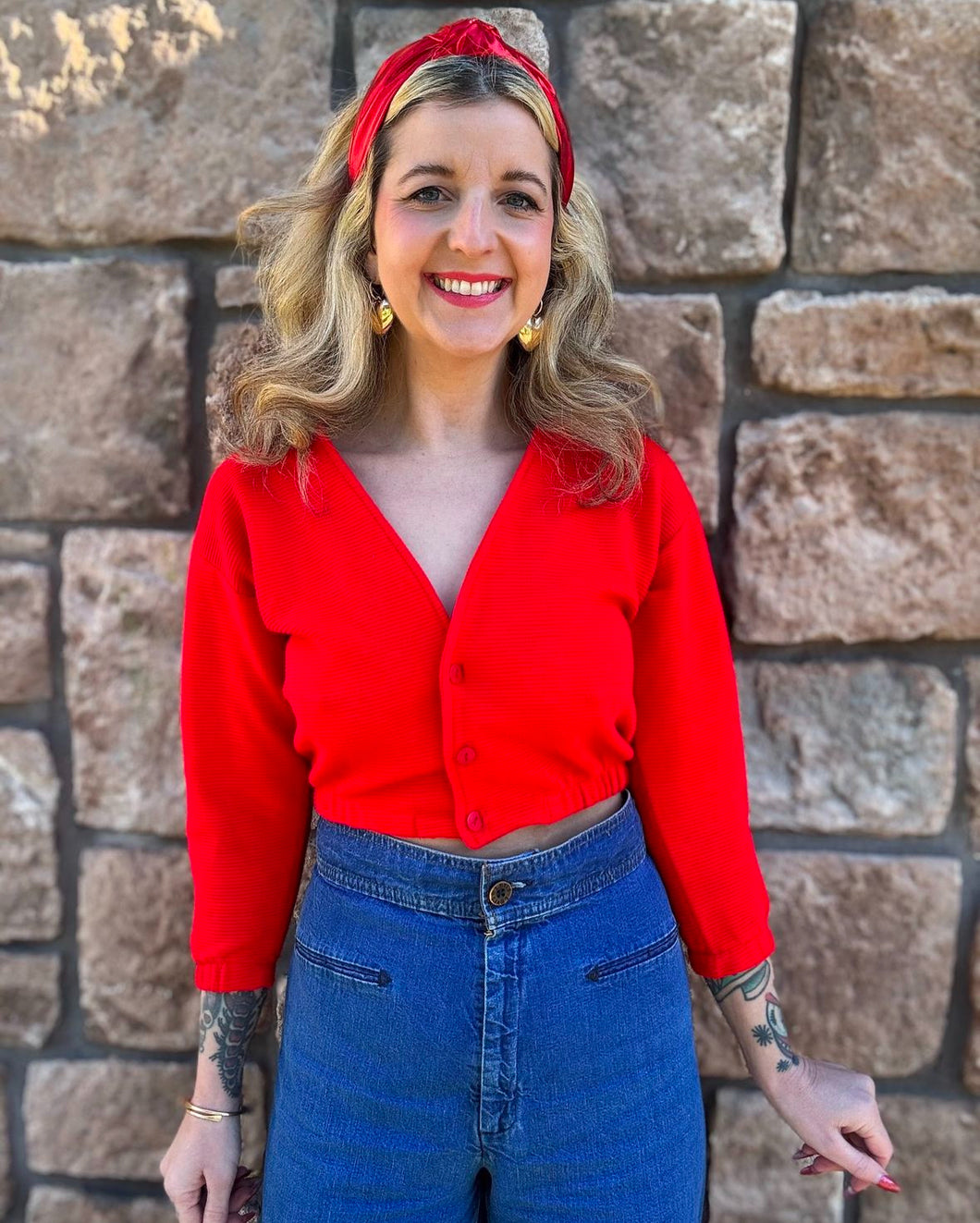 Vintage red cropped cardigan