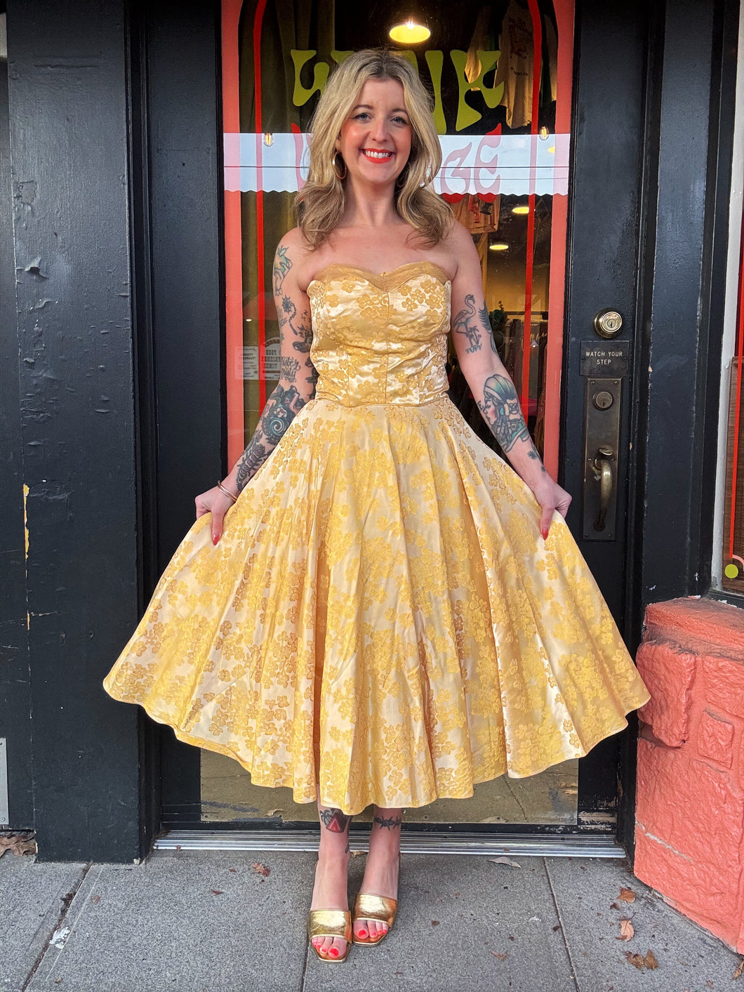 Vintage 1950s Fred Perlberg gold party dress Wink Vintage Vintage 1950s Fred Perlberg gold party dress Wink Vintage