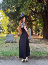 Load image into Gallery viewer, Vintage 70s black and white maxi dress keyhole cut out
