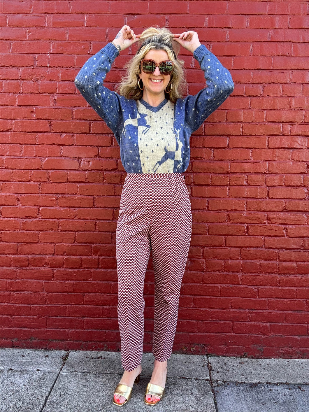 Vintage 1940s wool Jantzen cream + periwinkle ski sweater