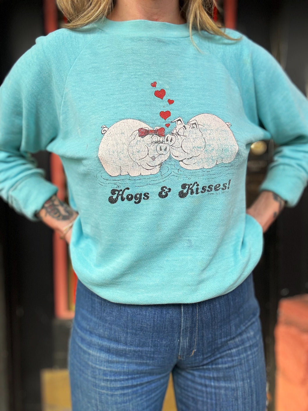 Vintage Hogs and Kisses raglan sweatshirt