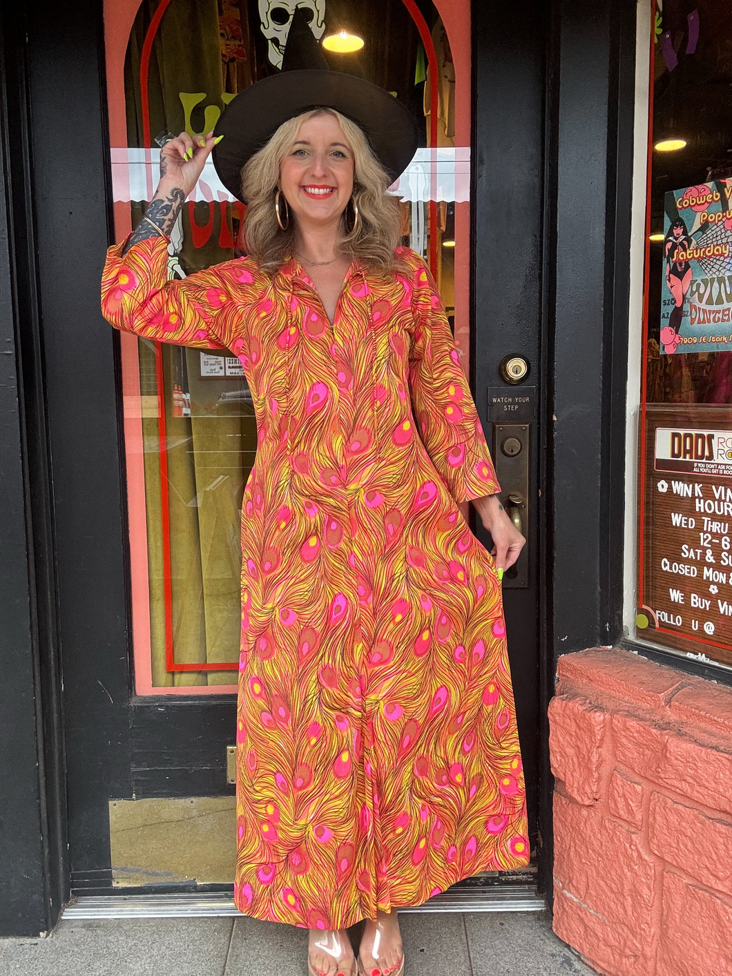 Vintage 60s/70s neon peacock maxi