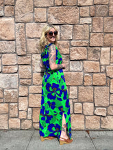 Load image into Gallery viewer, Vintage 60s/70s blue + green aloha maxi dress
