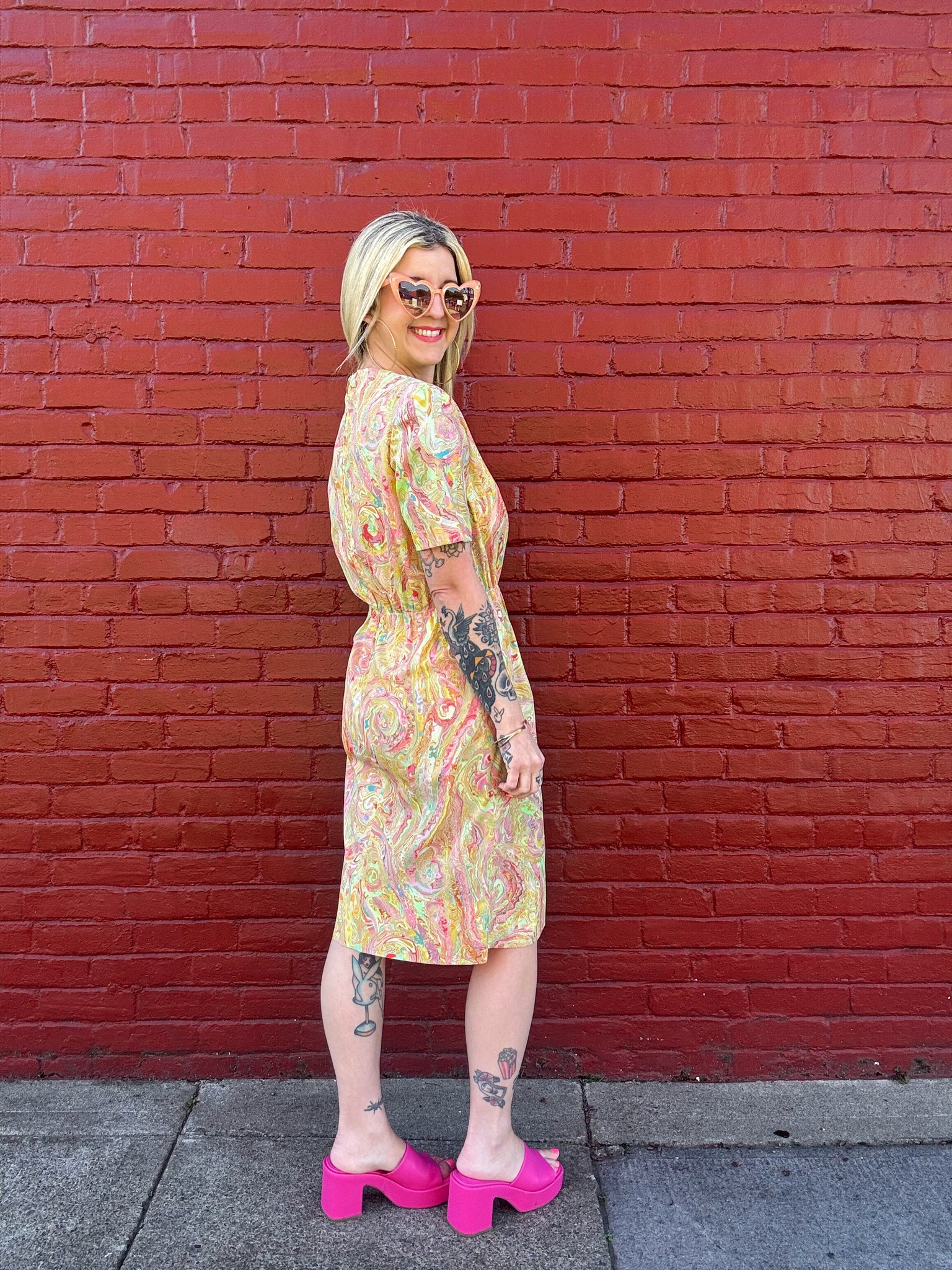 70s print midi dress JOANIE Allegra 70s Orange Floral Printed Wrap Midi Dress Size 20 22 Vintage