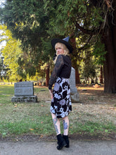 Load image into Gallery viewer, Vintage 60s/70s black and white floral dress sheer sleeves
