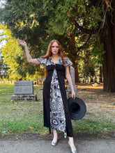 Load image into Gallery viewer, Vintage 70s black and white maxi dress keyhole cut out
