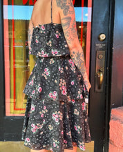 Load image into Gallery viewer, 70s tiered black + pink floral prairie dress
