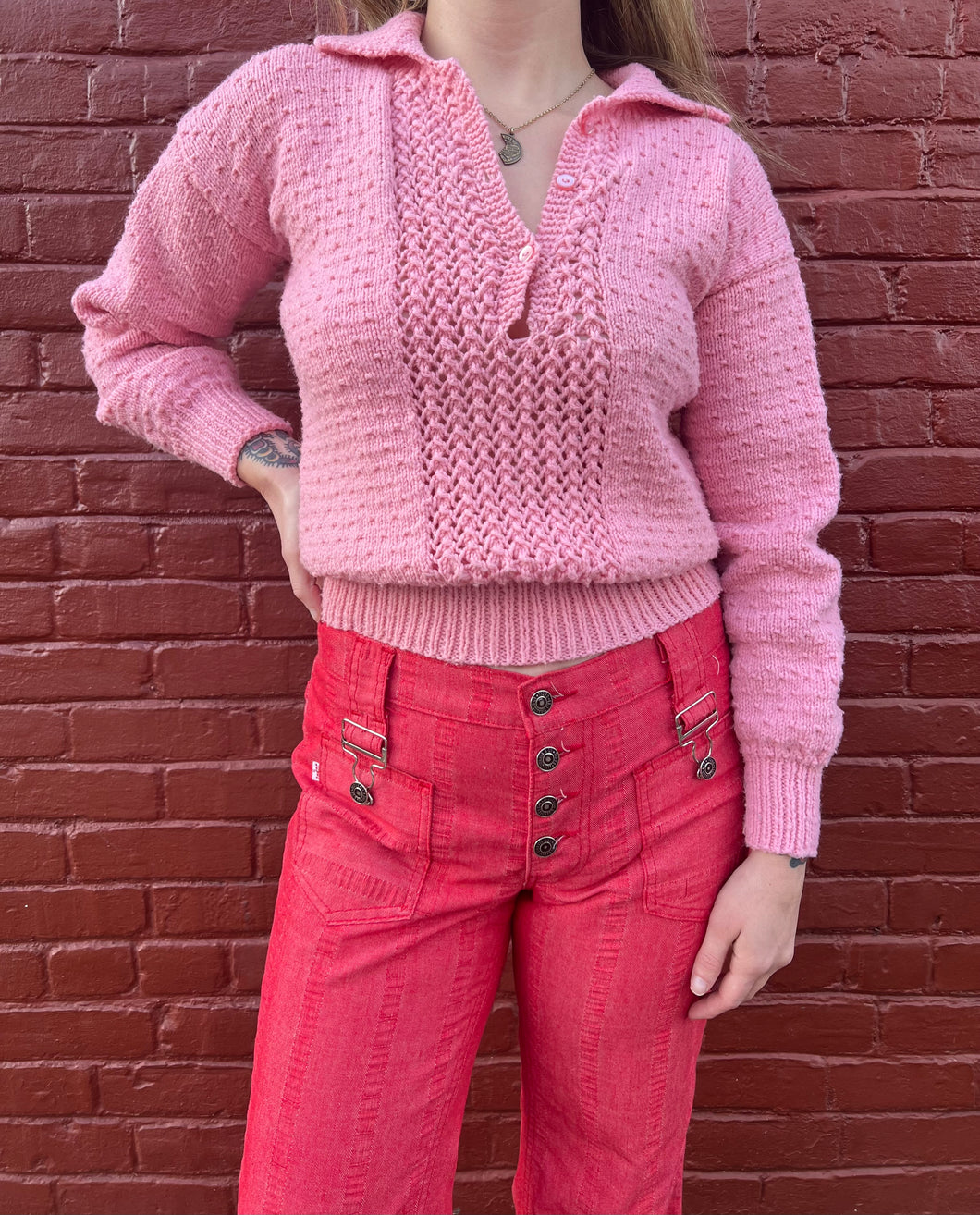 hand knit pink sweater